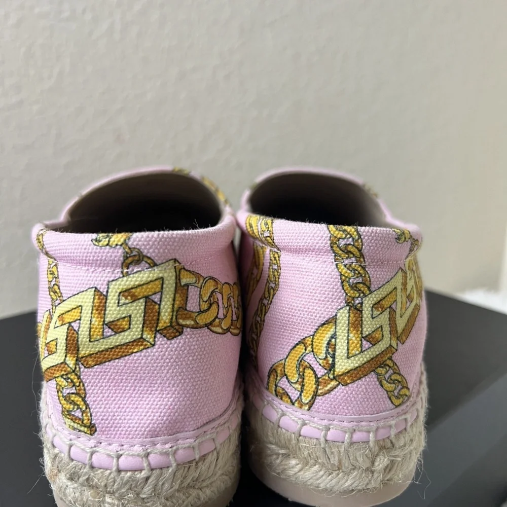 Versace Pink & Gold Chain Print Espadrilles - Picture 5 of 8